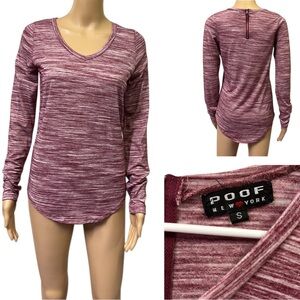 Poof New York Burgundy V Neck Zip Back Long Sleeve Tunic Top Womens Small